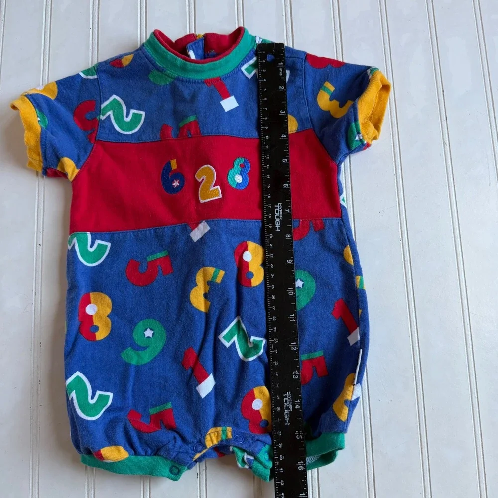 Vintage Gymboree 90s Primary Colors Number Print Cotton Romper Infant